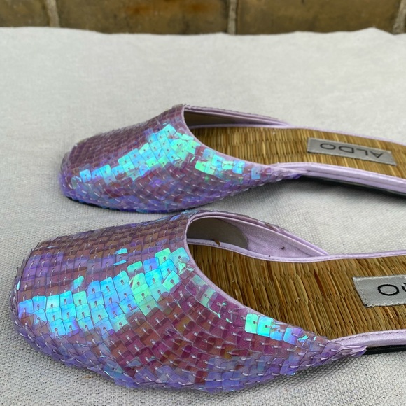 Purple Sequin Sparkle Iridescent y2k 2000s Aldo Slide Slippers Size 6 - Picture 3 of 6